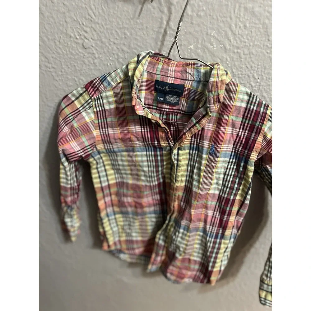 Ralph Lauren ‎ Button Down Long Sleeve Shirt Plaid Size 4/4T